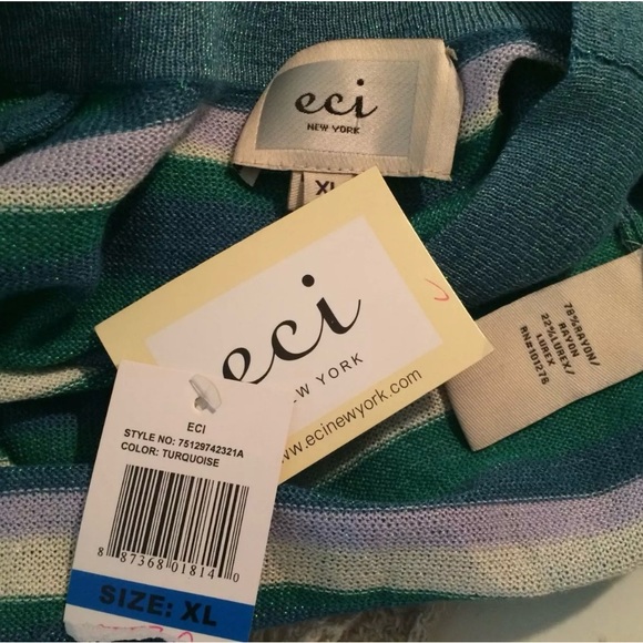 NWT ECI New York Striped Cardigan Sweater Turquoise Green Purple Long Metallic - Picture 6 of 7